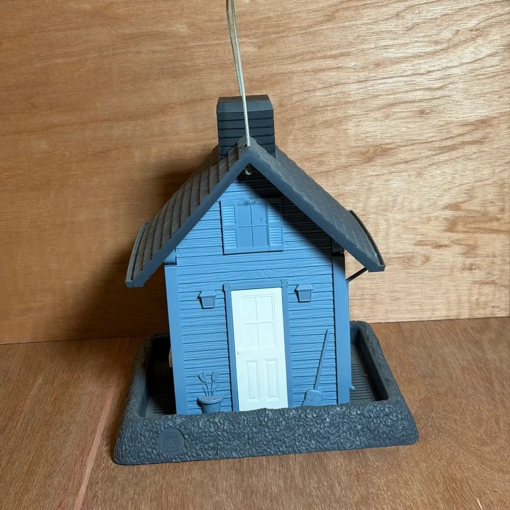 Blue Miniature House‎ Bird Feeder Decorative Garden Accent Hanging Outdoor water